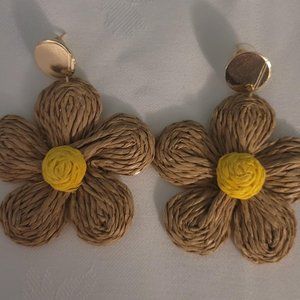 Handwoven Rattan Large Floral Boho Earrings